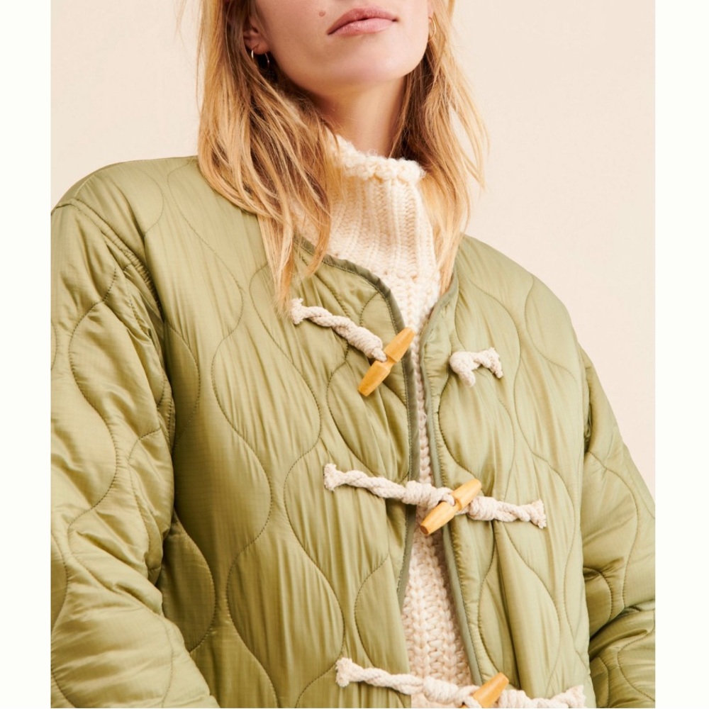 Anthropologie Olive Green Quilted Toggle Jacket - Picture 2 of 9